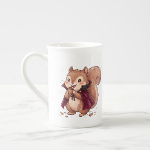 Caneca De Porcelana Esquilo Vampiro Fofo com Cape de Halloween de Bolo