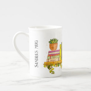 Caneca De Porcelana Estante de Favoritos de Aquarela Colorida