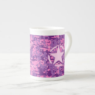 Caneca De Porcelana Estilo de Camo Digital - Estrela Rosa Deco