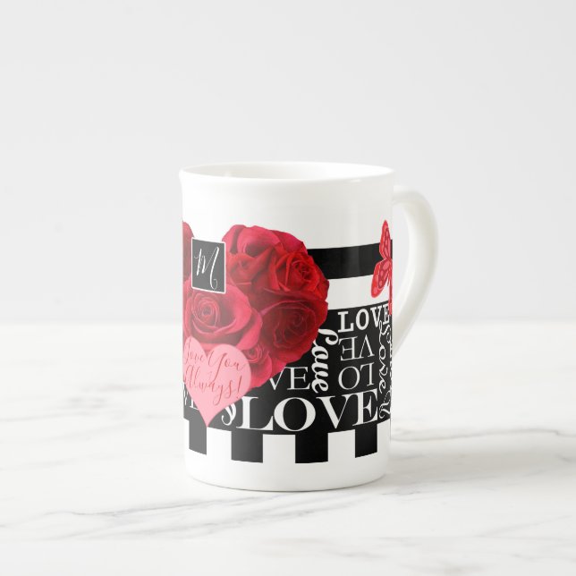 Caneca De Porcelana Estilo de quadro negro de amor e Rosas (Frente Esquerda)