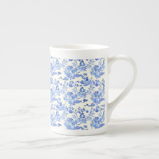 Caneca De Porcelana Estilo de Toile Francês Azul e Branco