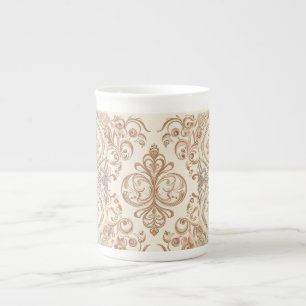 Caneca De Porcelana Estilo Vintage, Beigi Dourado Mozaik,