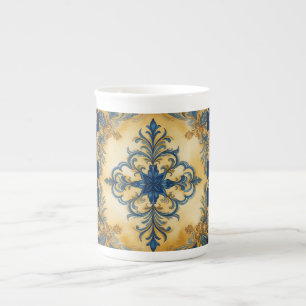 Caneca De Porcelana Estilo Vintage, Bela Padrão Mozaik, Azul Dourado