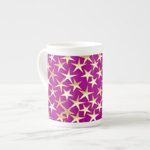 Caneca De Porcelana Estrelas Douradas no roxo ametista