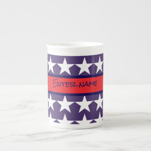 Caneca De Porcelana Estrelas e faixas brancas e azuis vermelhas 4 de j