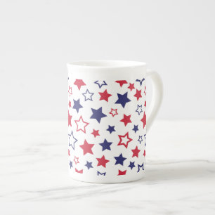 Caneca De Porcelana Estrelas Vermelhas e Azuis, 4 de Julho, Fundo Bran