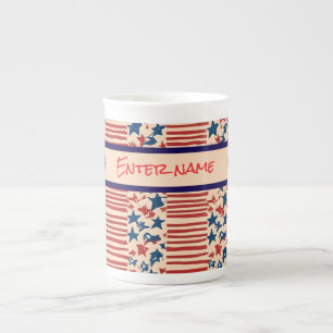 Caneca De Porcelana Estrelas Vermelhas e Azuis e Estrelas 4 de julho