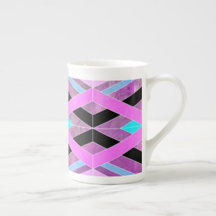 Caneca De Porcelana Estrias Geométricas de Pia Rosa Púrpura e Aqua