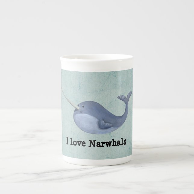 Caneca De Porcelana Eu amo Narwhals (Frente)