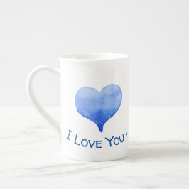 Caneca De Porcelana Eu Te Amo Namorados De Coração Azul