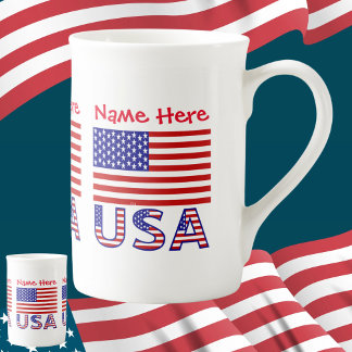 Caneca De Porcelana EUA Estados Unidos América Sinalizador Personaliza