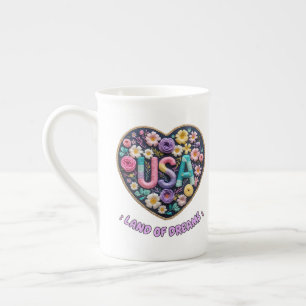 Caneca De Porcelana EUA Terra dos Sonhos Floral Arte de Bordado 3D