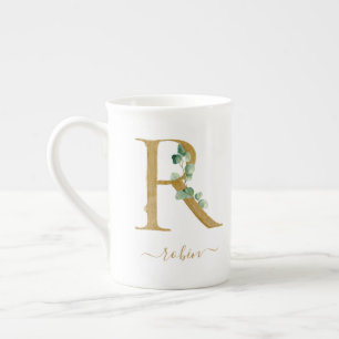 Caneca De Porcelana Eucalyptus Greenerescência Monograma Dourado de A