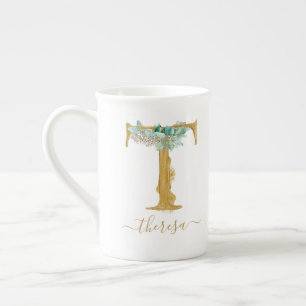 Caneca De Porcelana Eucalyptus Greenerescência Monograma Dourado de A