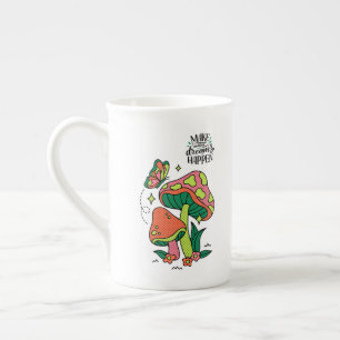 Caneca De Porcelana Faça os sonhos acontecerem Cogumelos Coloridos B