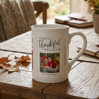 Caneca De Porcelana Família Foto Moderna Grata Agradecida Abençoada