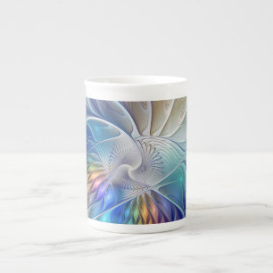 Caneca De Porcelana Fantasia Floral, Abstrato Fractal Colorida