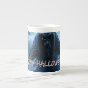 Caneca De Porcelana Fantasma preto em uma paisagem infernal - Hallowee