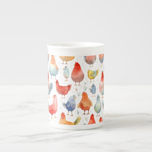 Caneca De Porcelana Farmhouse Chickens (Frente)