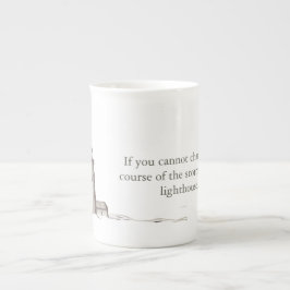 Caneca De Porcelana Farol desenhado à mão com cena pacífica de rochas