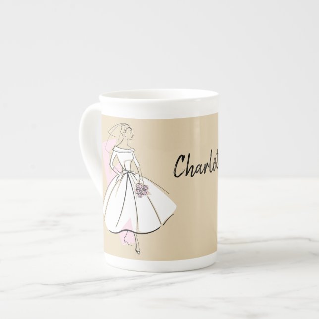 Caneca De Porcelana Fashion Noiva Nome neutro Mug Osso China (Frente Esquerda)