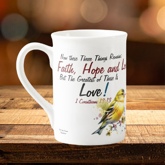 Caneca De Porcelana Fé, Esperança, Amor Escritura Moderna