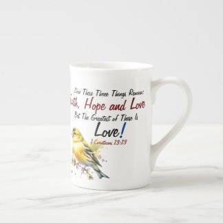 Caneca De Porcelana Fé, Esperança, Escritura de Amor Moderna