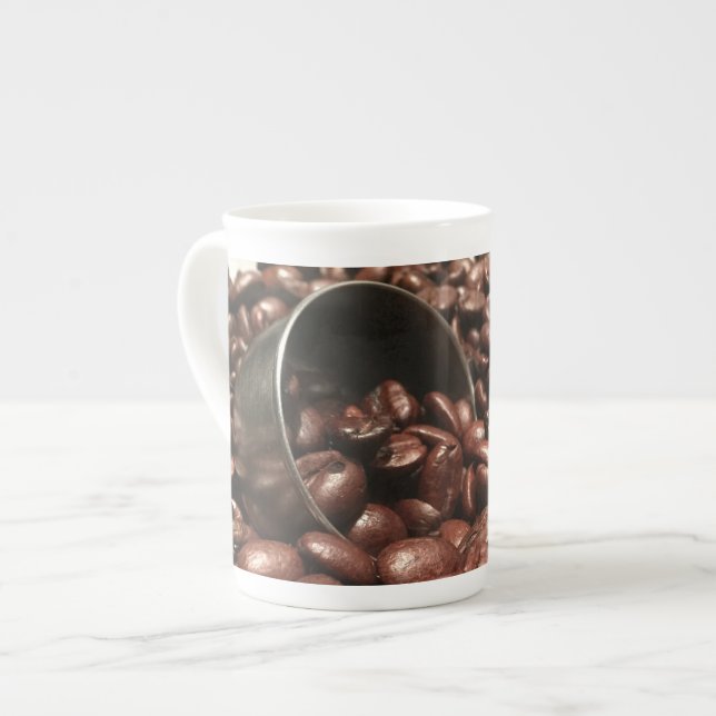 Caneca De Porcelana Feijões De Café Torrados Com Fotografia De Prata (Frente Esquerda)