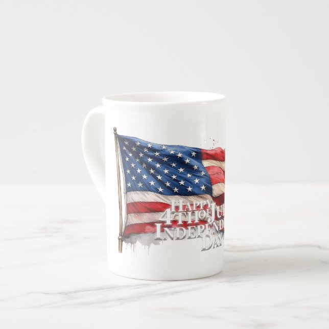 Caneca De Porcelana Feliz 4 de julho - Dia da Independência (Frente Esquerda)