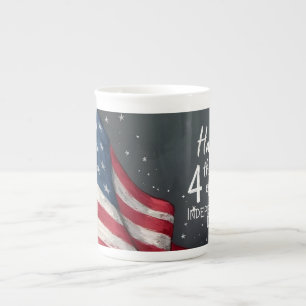 Caneca De Porcelana Feliz 4 de Julho Ilustração de Arte de Bandeira Vi