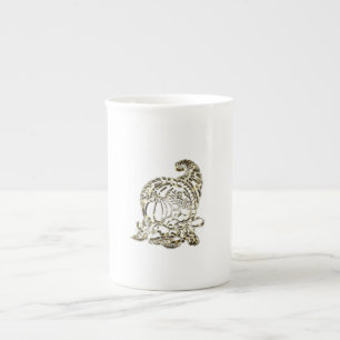 Caneca De Porcelana Feliz Ação de Graças Elegante Ouro Cornucopia
