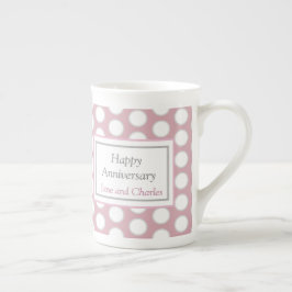 Caneca De Porcelana Feliz Aniversário de Casamento Pontilhado em rosa