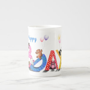 Caneca De Porcelana Feliz Aniversário - Festa de Ursos Bebês Divers