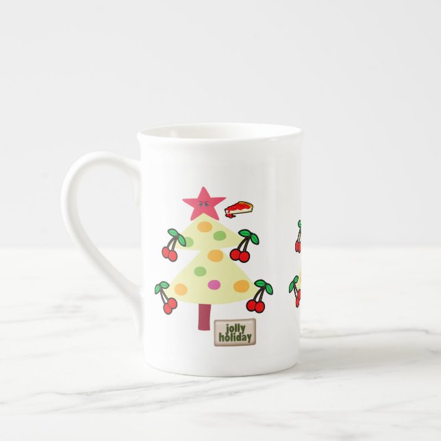 Caneca De Porcelana Feliz Árvore de Natal, cerejas de Natal Jolly (Esquerda)