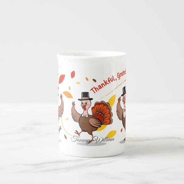 Caneca De Porcelana Feliz Dia de Ação de Graças Feliz, Feliz, Feliz Gr (Frente)