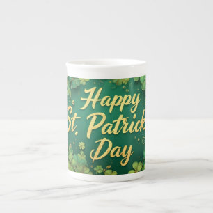 Caneca De Porcelana Feliz Dia de São Patrício com Design de Trevo