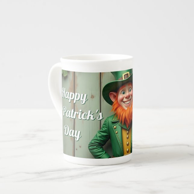 Caneca De Porcelana Feliz Dia de São Patrício Duende (Frente Esquerda)