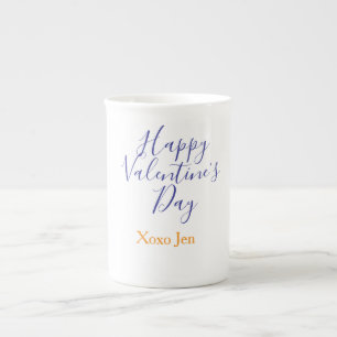 Caneca De Porcelana Feliz dia dos namorados rosa roxo xoxo amor nome c