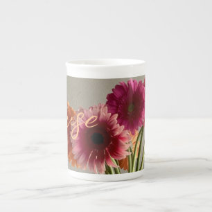 Caneca De Porcelana Feliz Gerbera Colorida Flor +Nome Personalizado