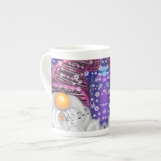 Caneca De Porcelana Feliz Gnomo Em Roxo Que Canta Uma Canção De Natal (Frente Esquerda)