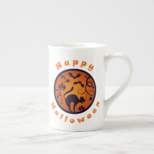 Caneca De Porcelana Feliz lanterna do Halloween aranhas e morcegos neg
