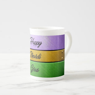 Caneca De Porcelana Feliz Mardi Gras roxo de ouro b