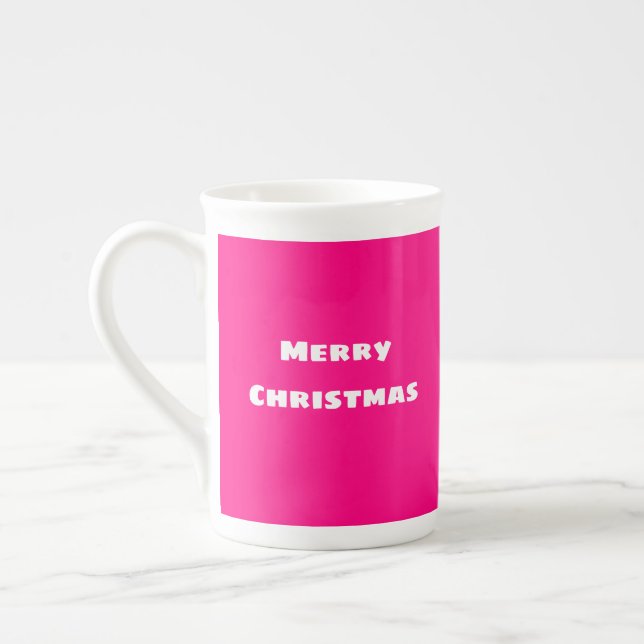 Caneca De Porcelana Feliz Natal Amor Festivo, Quente Rosa Profundo (Esquerda)