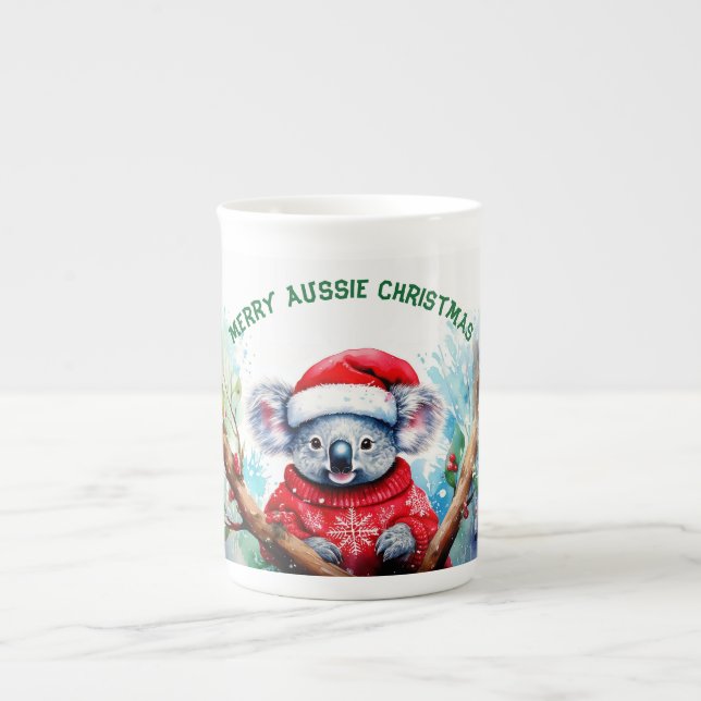 Caneca De Porcelana Feliz Natal Australiano Koala  (Frente)