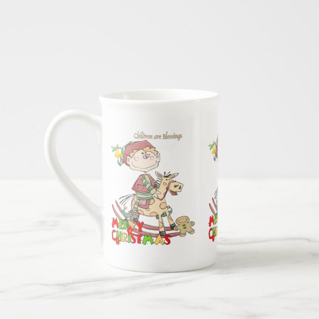 Caneca De Porcelana Feliz Natal Crianças são Bençãos China Mug (Esquerda)
