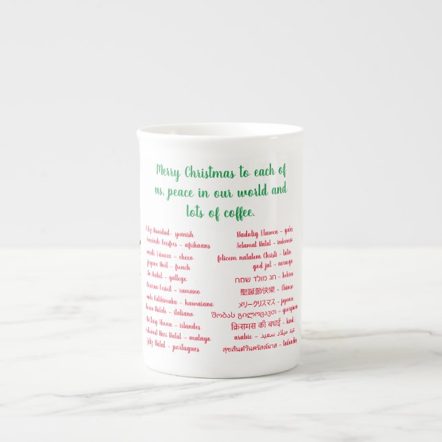 Caneca De Porcelana Feliz Natal e café em diferentes línguas (Frente)