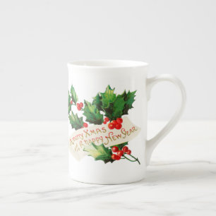Caneca De Porcelana Feliz Natal e Feliz ano novo Holly
