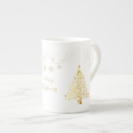 Caneca De Porcelana Feliz Natal em Dourado