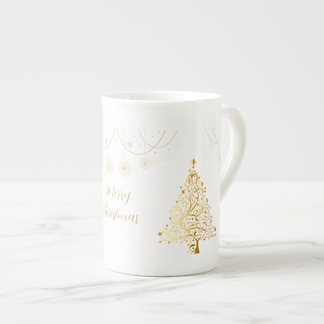 Caneca De Porcelana Feliz Natal em Dourado (Frente Esquerda)