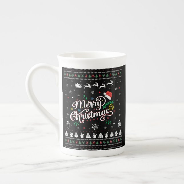 Caneca De Porcelana Feliz Natal Engraçado (Esquerda)